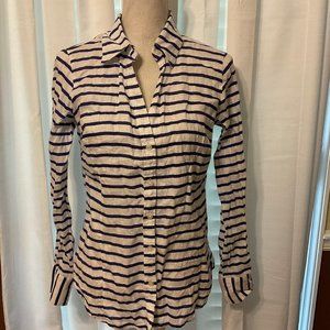 Hi Ho Tortola BVI Blouse S White Blue Stripe Button Front Long Sleeve